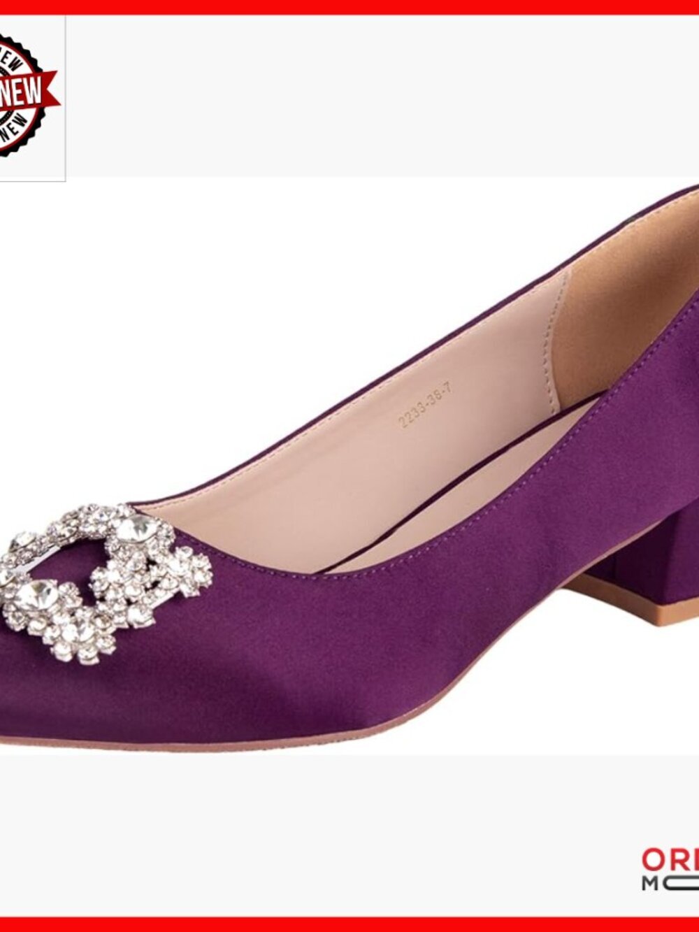 Satin Wedding Heels with Rhinestones, Chunky 1.5-Inch Heel, Size US 5-11